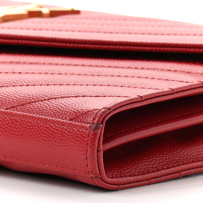 Saint Laurent Grain De Poudre Matelasse Chevron Monogram Chain Wallet Red 10 of 11