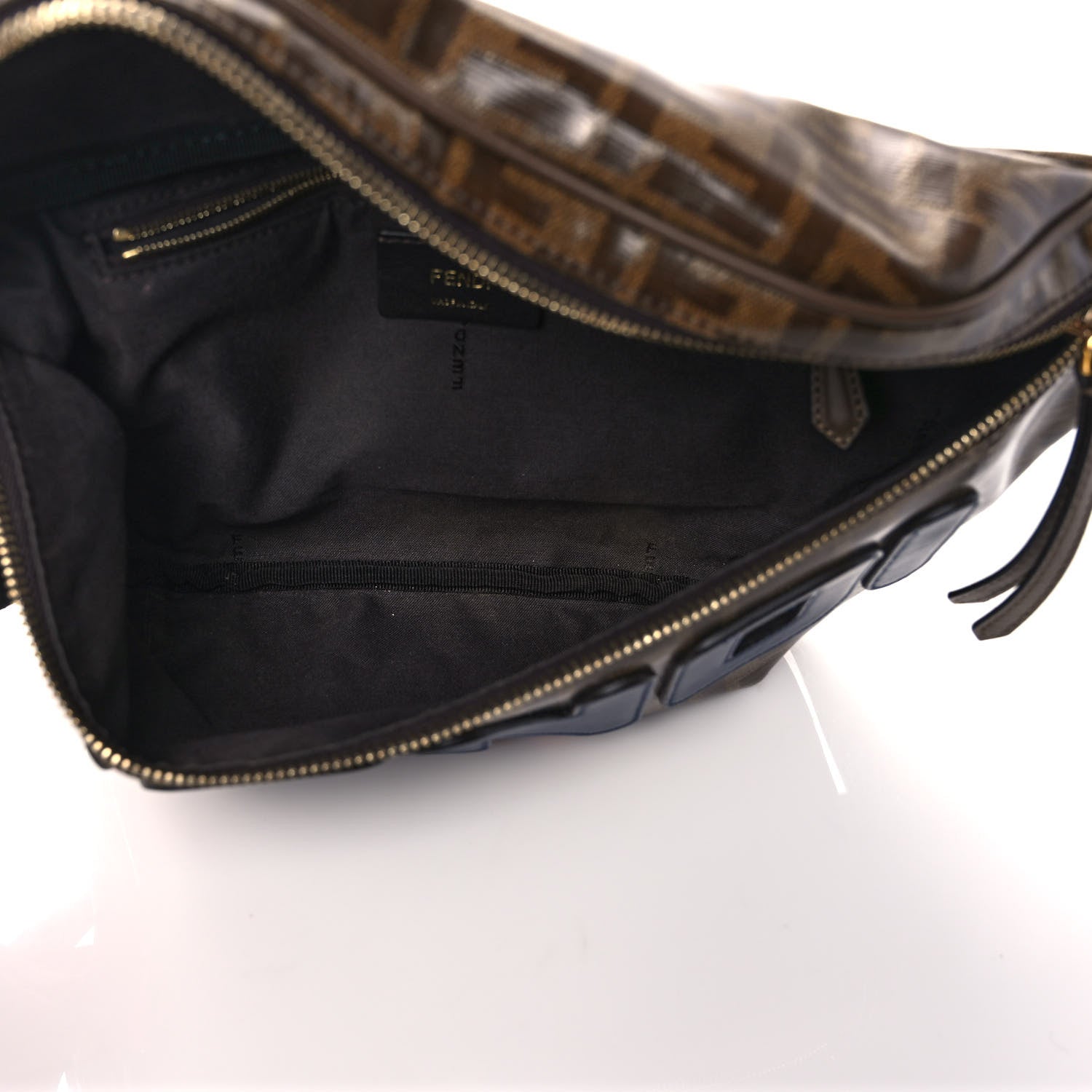 Fendi X FILA Glazed Fabric Vitello Century FF 1974 Mania Belt Bag Mogano Panna Blueberry 5 of 9