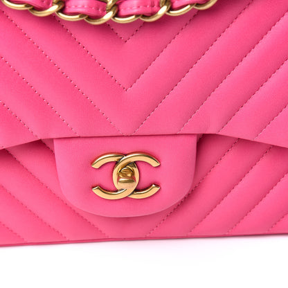 Chanel Lambskin Chevron Quilted Jumbo Double Flap Pink 11 of 14