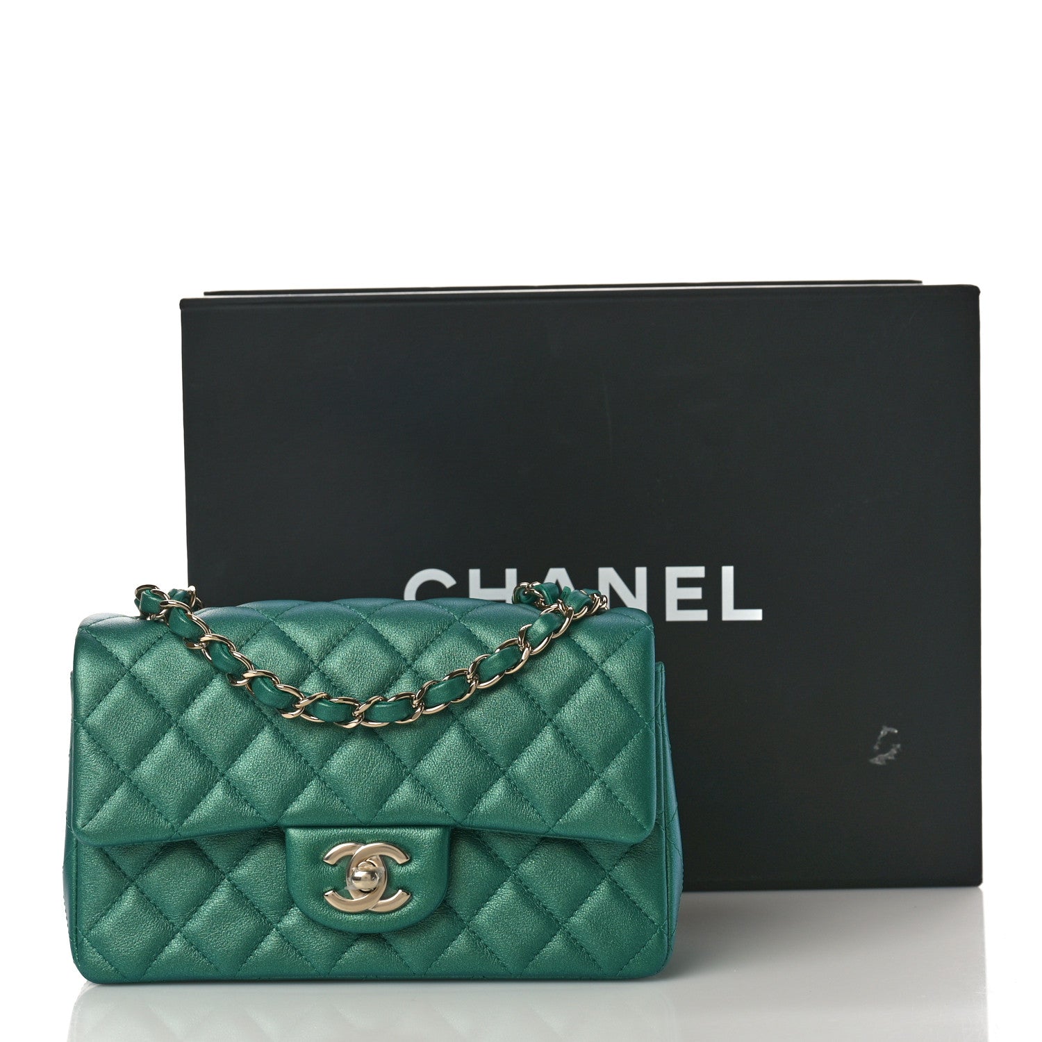 Chanel Iridescent Calfskin Quilted Mini Rectangular Flap Green 11 of 11