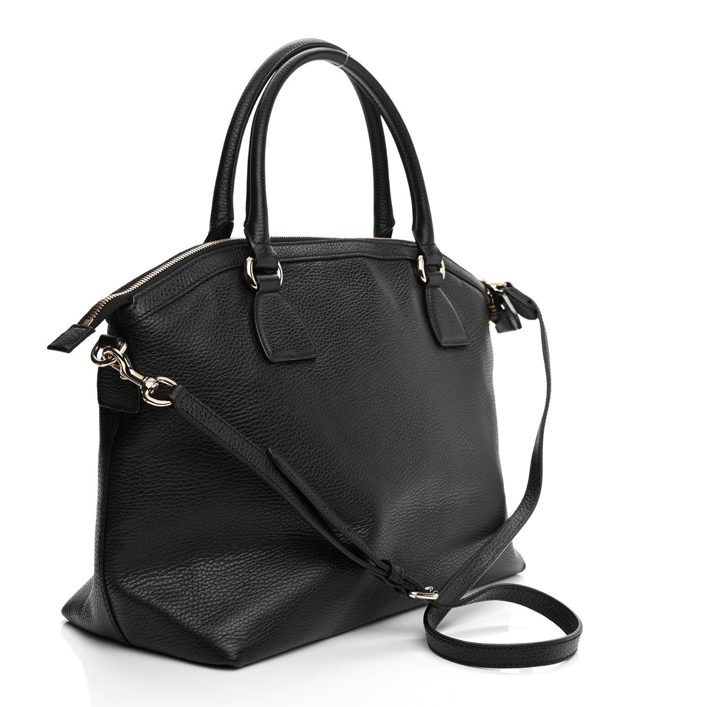 Dollar Calfskin Large GG Charm Dome Satchel Tote Black