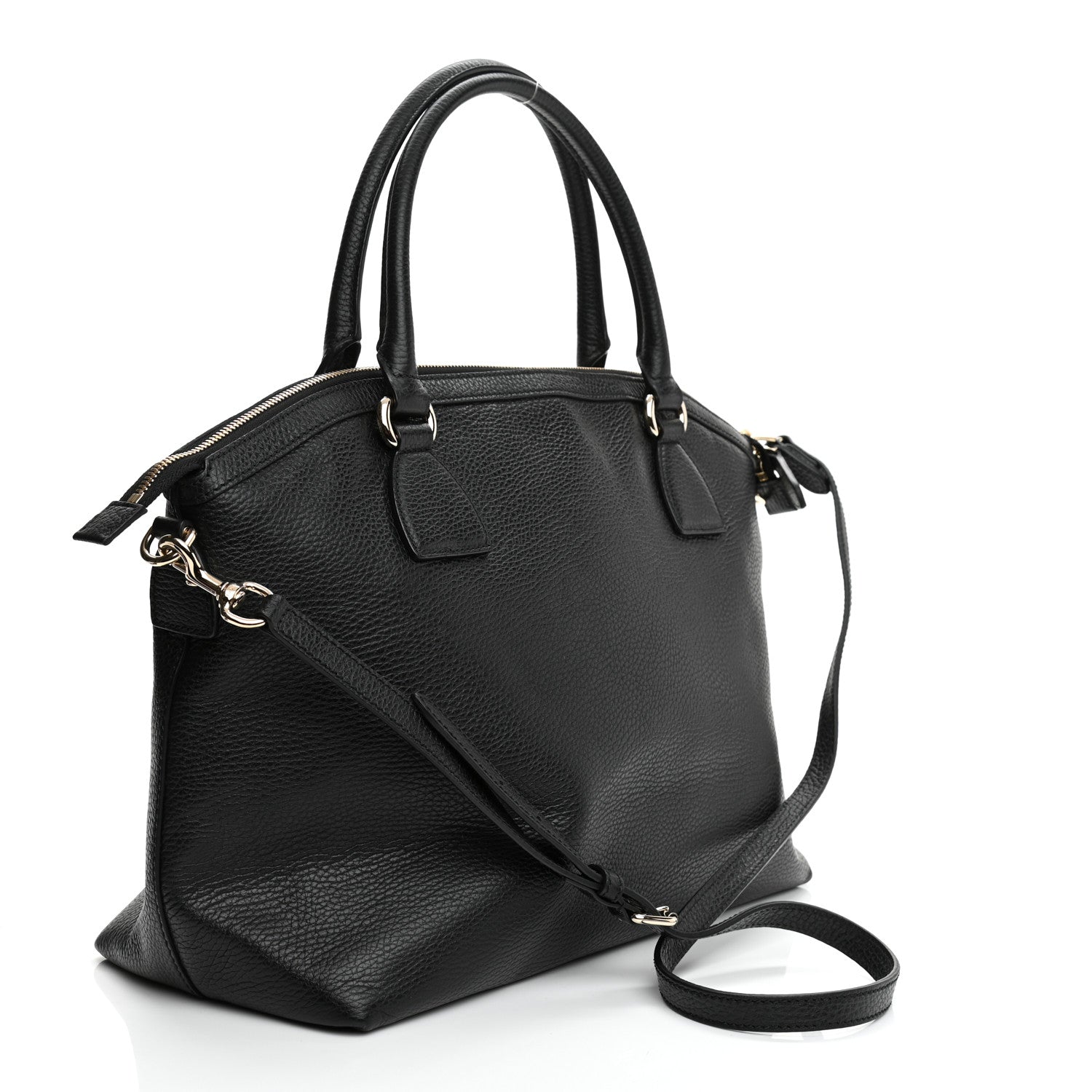 Gucci Dollar Calfskin Large GG Charm Dome Satchel Tote Black 3 of 8