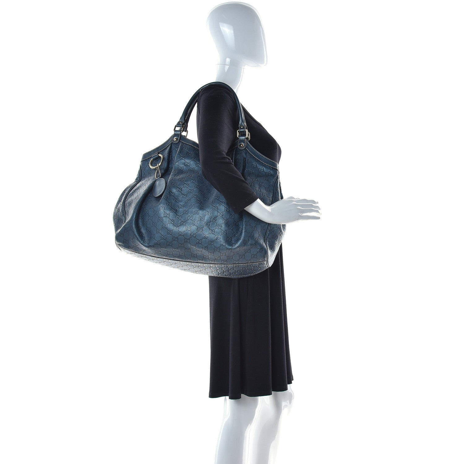 Gucci Metallic Guccissima Large Sukey Tote Blue 2 of 16