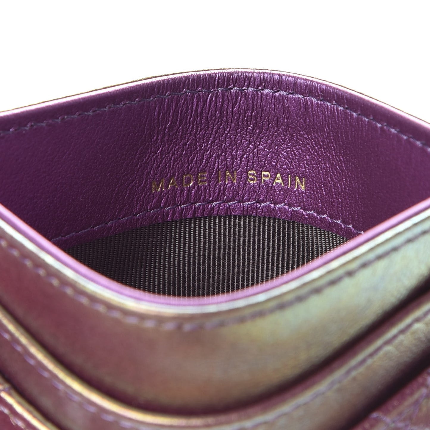 Metallic Lambskin Quilted Card Holder Purple