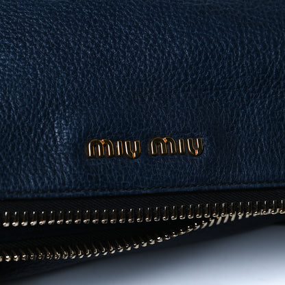 Miu Miu Goatskin Madras Zip Crossbody Bag Navy 11 of 14