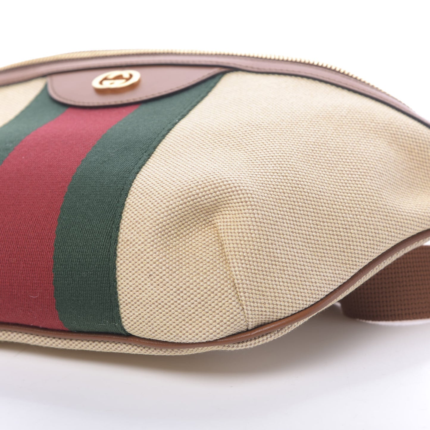 Vintage Canvas Web Belt Bag Sand Cuir