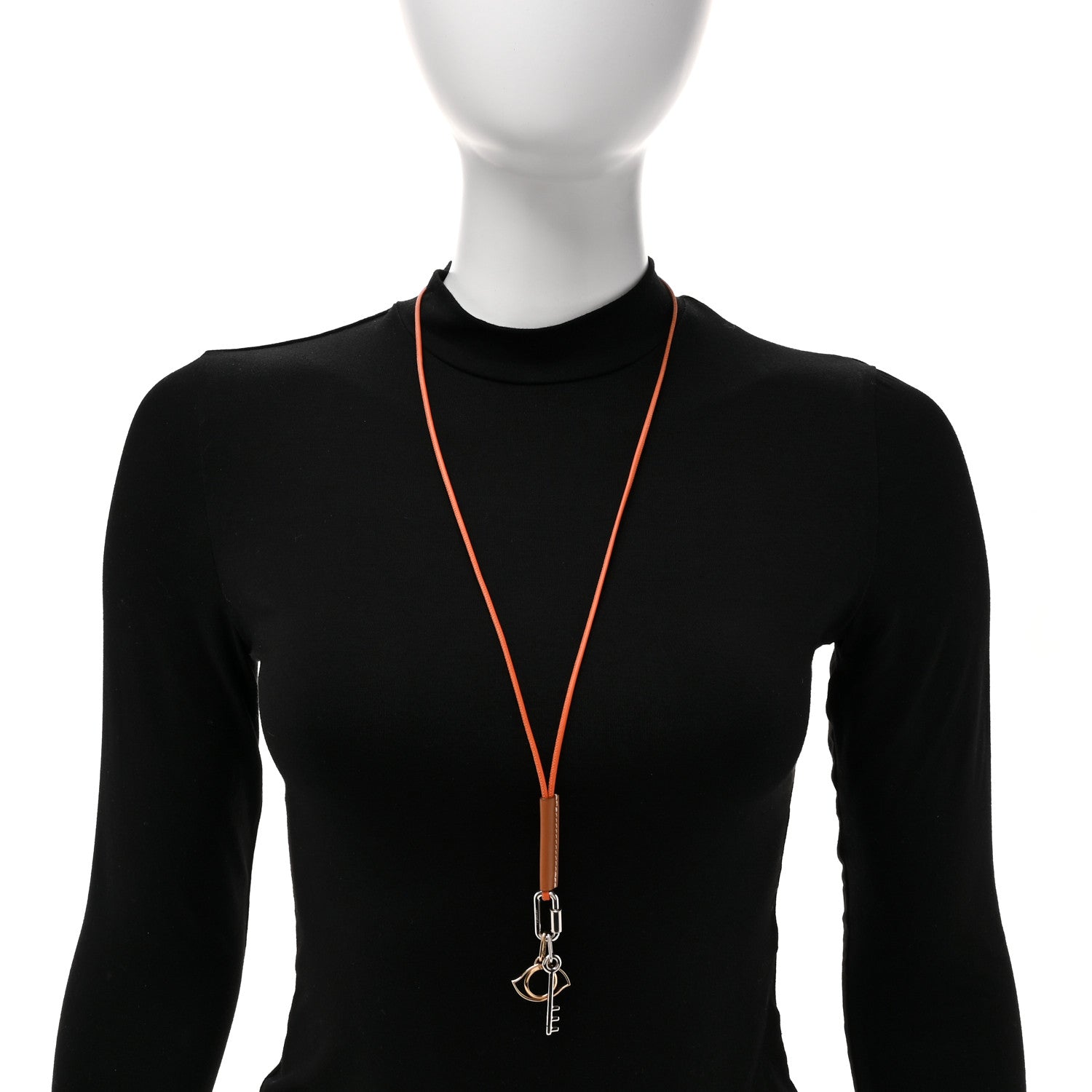 Hermes Palladium Permabrass Curiosite Pendant Necklace Orange Gold 2 of 7