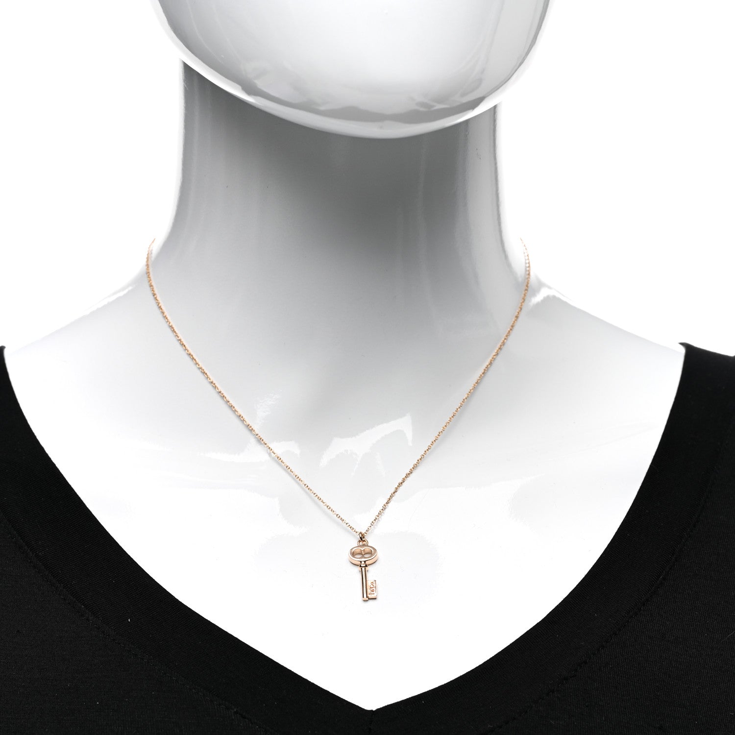 Tiffany 18K Rose Gold Mini Oval Key Pendant Necklace 2 of 4