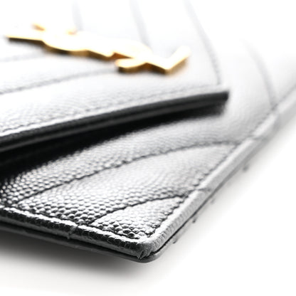 Saint Laurent Grain De Poudre Matelasse Chevron Monogram Compact Wallet Black 9 of 9