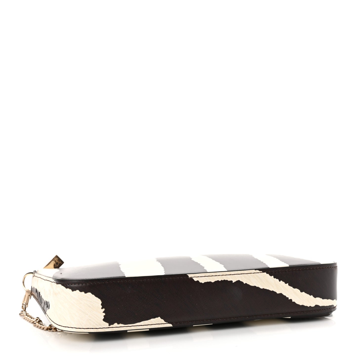 Calfskin Zebra Print Loubila Chain Clutch Dark Brown