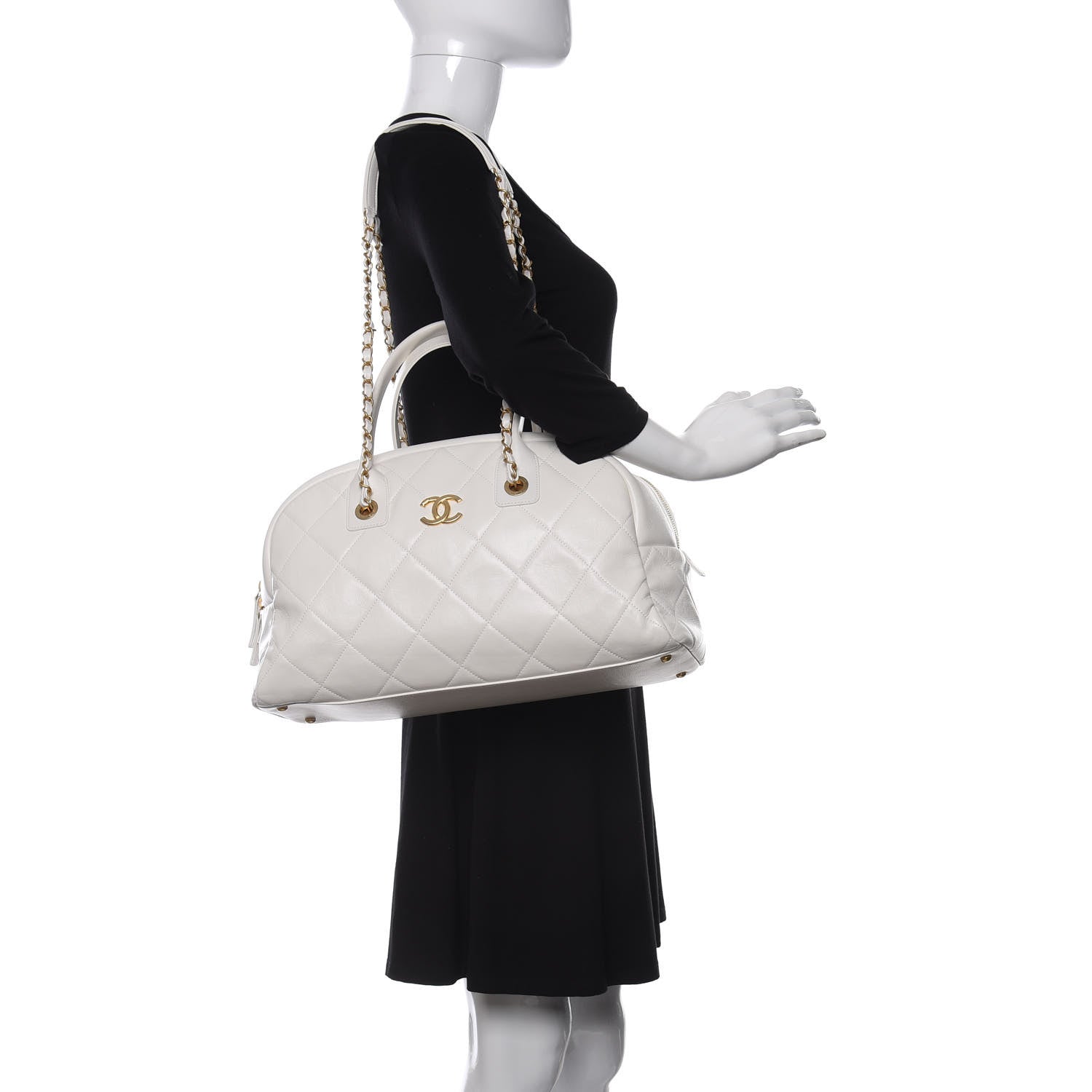 Chanel Calfskin Quilted CC Top Handle Bowling Bag White 2 of 11