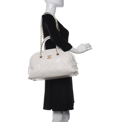 Chanel Calfskin Quilted CC Top Handle Bowling Bag White 2 of 11