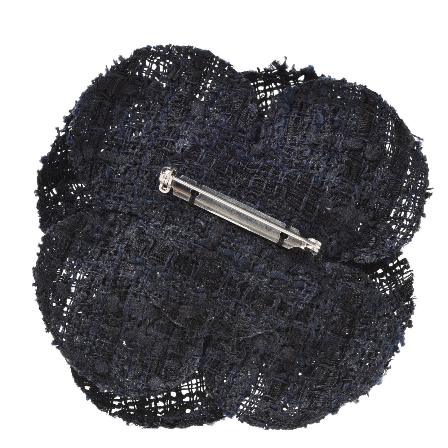 Tweed Camellia Pin Brooch Navy Blue