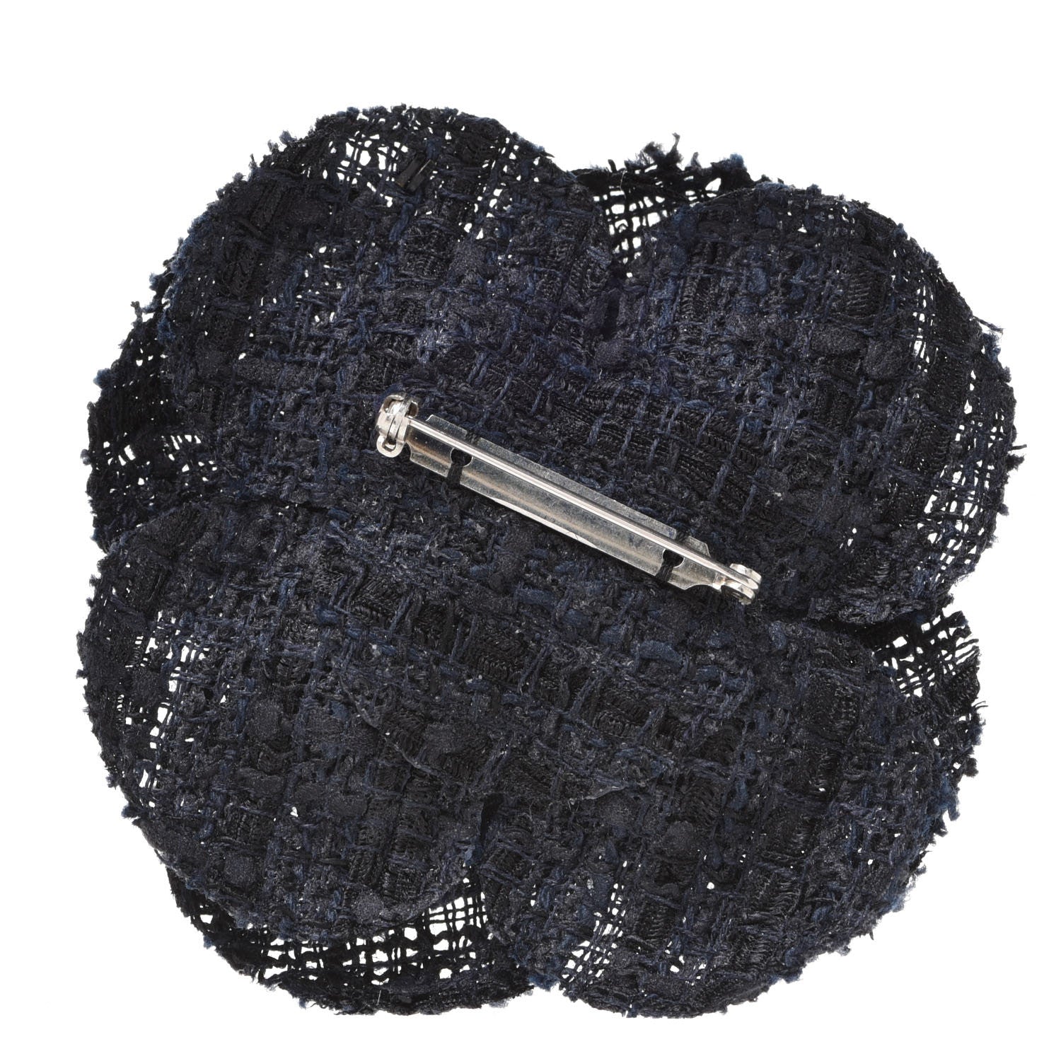 Chanel Tweed Camellia Pin Brooch Navy Blue 3 of 4