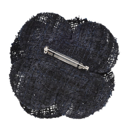 Chanel Tweed Camellia Pin Brooch Navy Blue 3 of 4