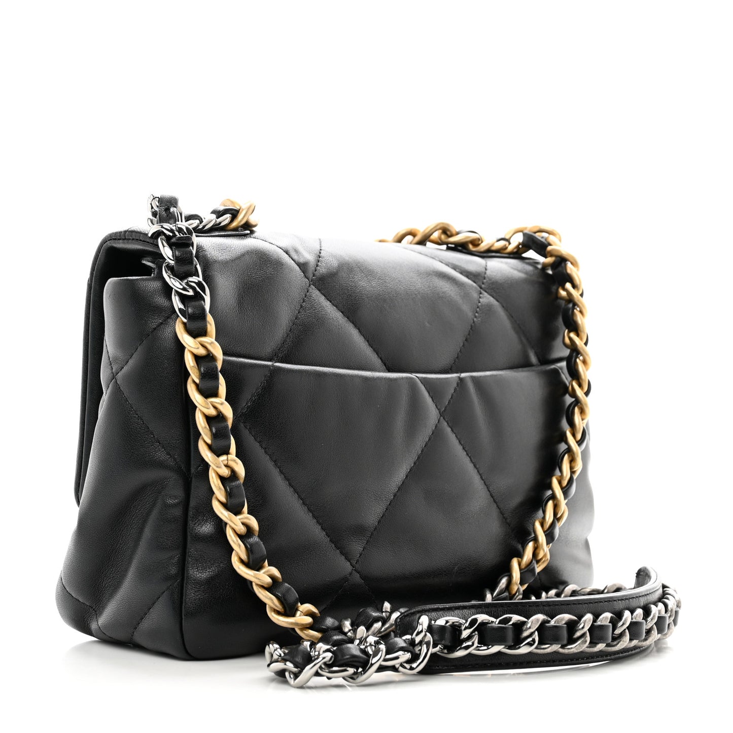 Shiny Goatskin Quilted Medium Chanel 19 Flap Black