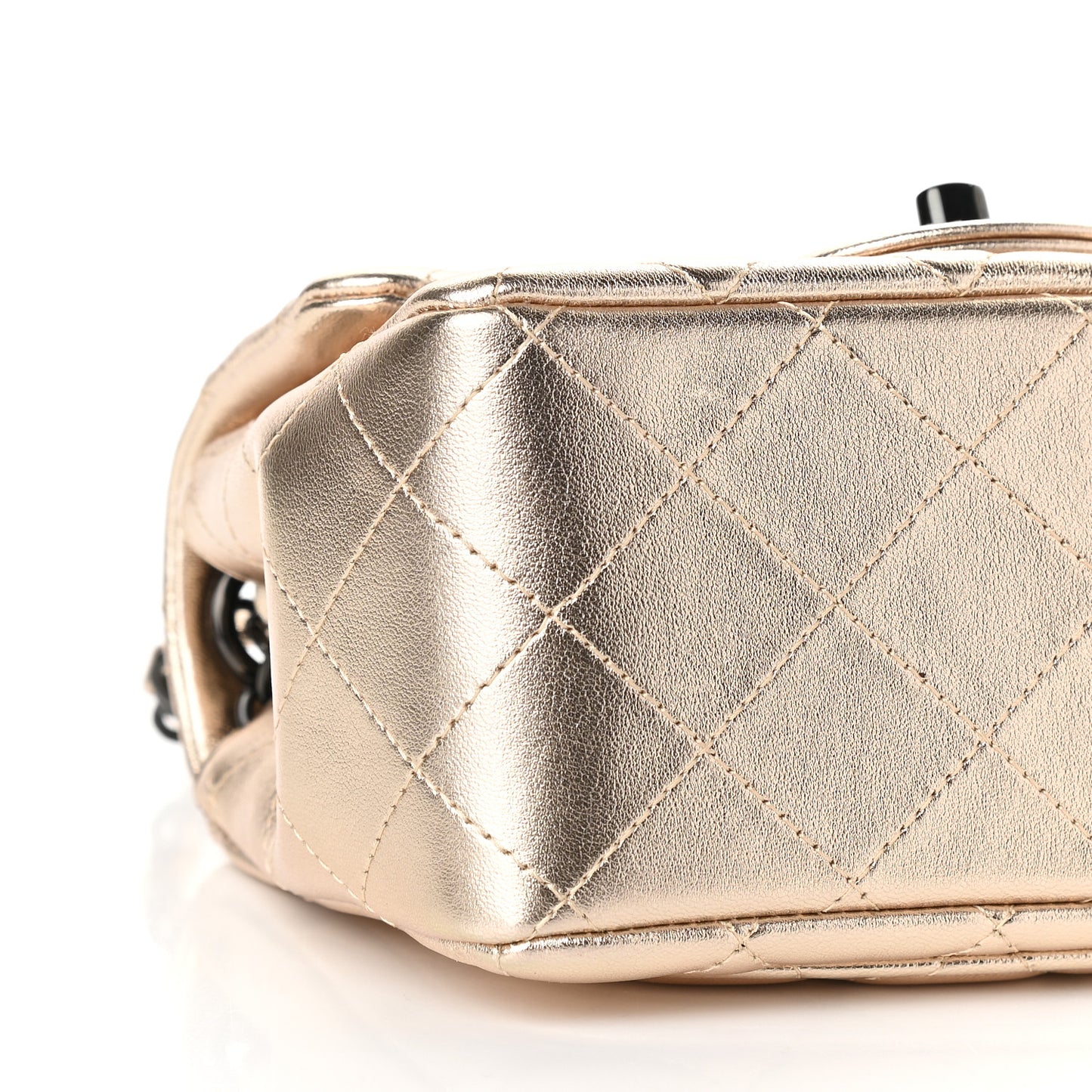 Metallic Lambskin Quilted Mini Square Flap Gold Black