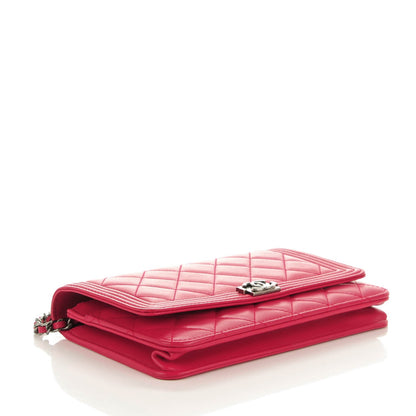 Chanel Lambskin Quilted Boy Wallet On Chain WOC Dark Pink 4 of 8
