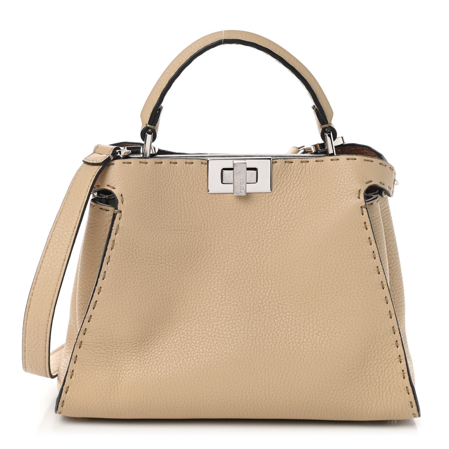 Fendi Cuoio Romano Selleria Medium Peekaboo Iconic Essentially Satchel Paglia Latte Mou 1 of 10