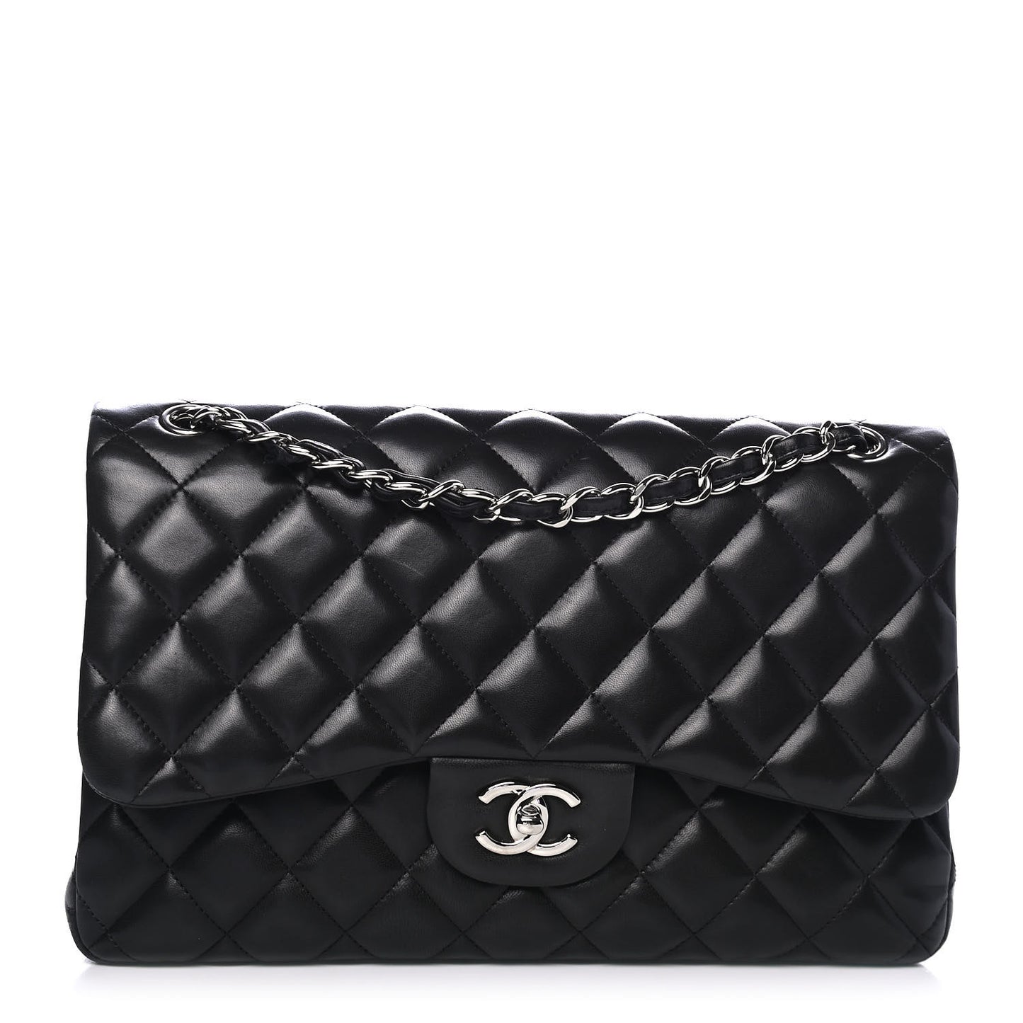 Lambskin Quilted Jumbo Double Flap Black