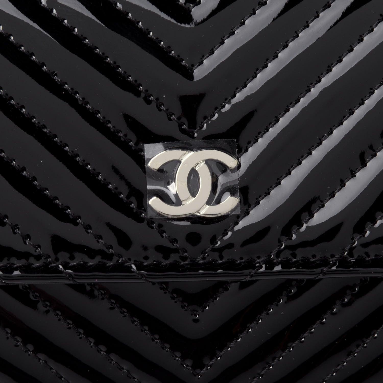 Chanel Patent Chevron Quilted Large Gusset Flap Wallet Black 5 of 5