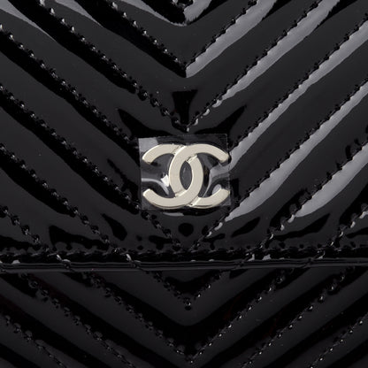 Chanel Patent Chevron Quilted Large Gusset Flap Wallet Black 5 of 5