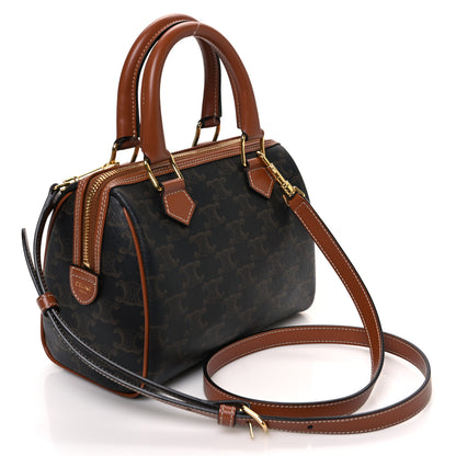 Celine Triomphe Canvas Calfskin Small Boston Bag Tan 2 of 10