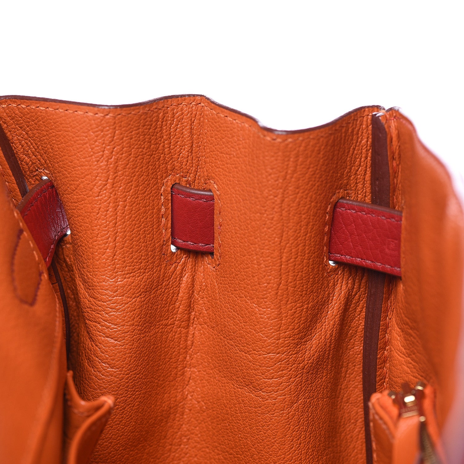 Hermes Taurillon Clemence Horseshoe Bi-Color Birkin 30 Rouge Garance and Orange 13 of 28