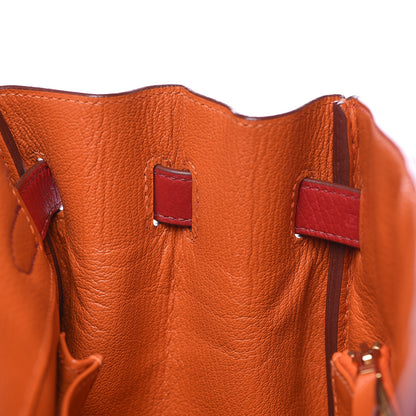 Hermes Taurillon Clemence Horseshoe Bi-Color Birkin 30 Rouge Garance and Orange 13 of 28