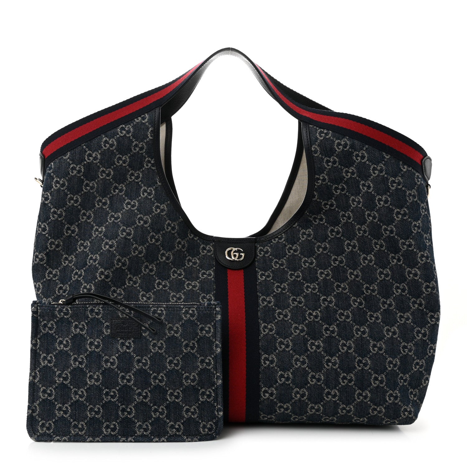 Gucci Denim GG Monogram Web Large Giglio Tote Blue 3 of 10