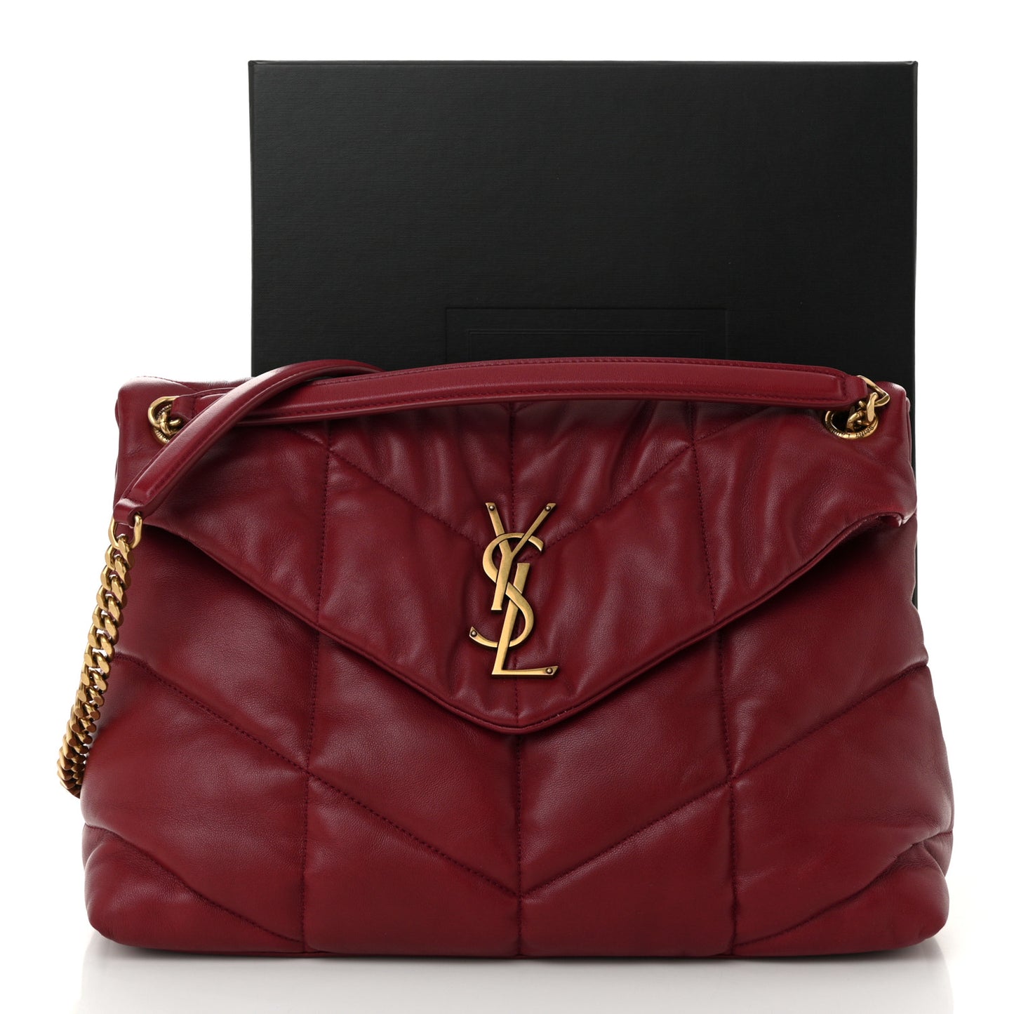 Lambskin Quilted Medium Loulou Puffer Monogram Chain Satchel Opyum Red