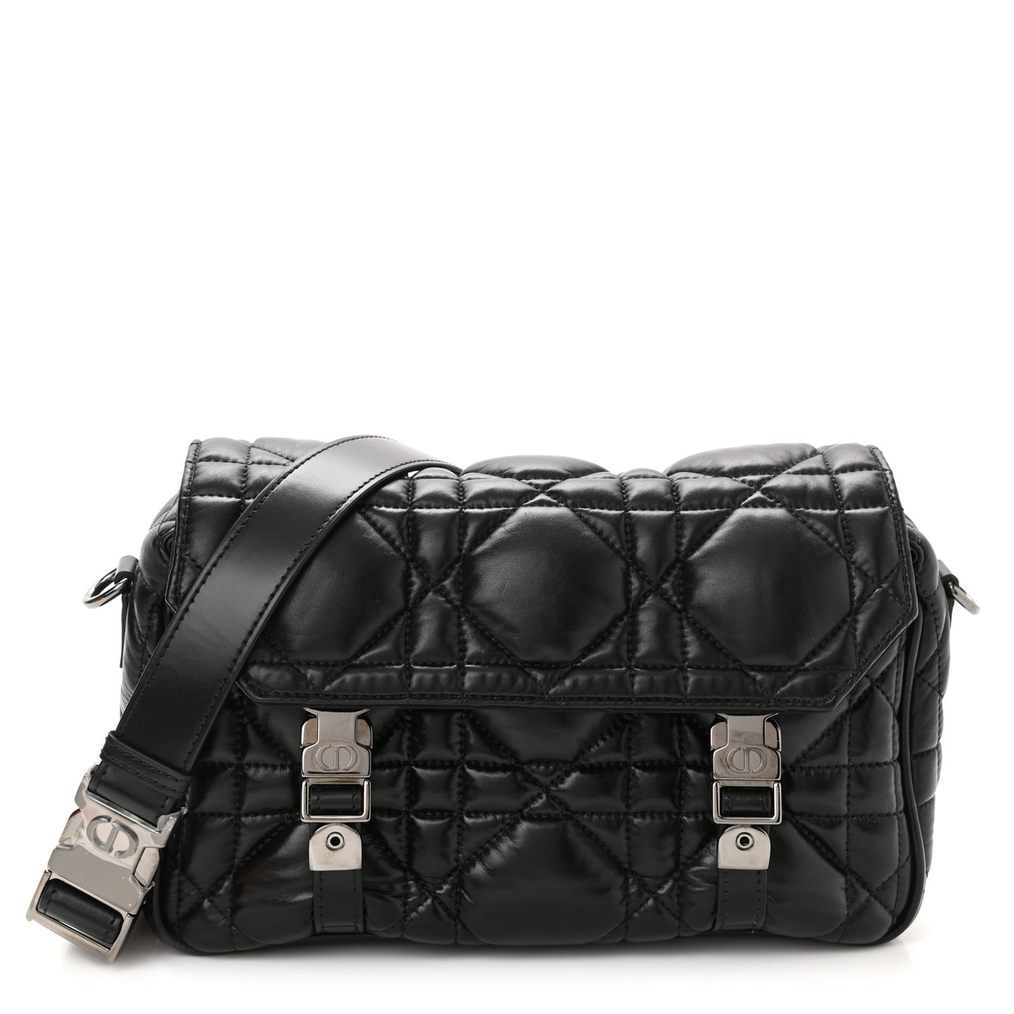 Calfskin Macrocannage Small Diorcamp Messenger Black