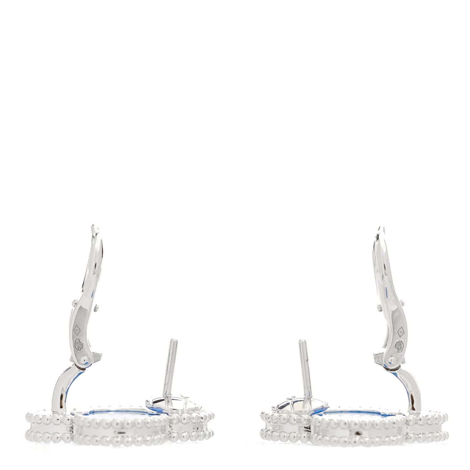Van Cleef & Arpels 18K White Gold Blue Agate Magic Alhambra Earrings 4 of 5