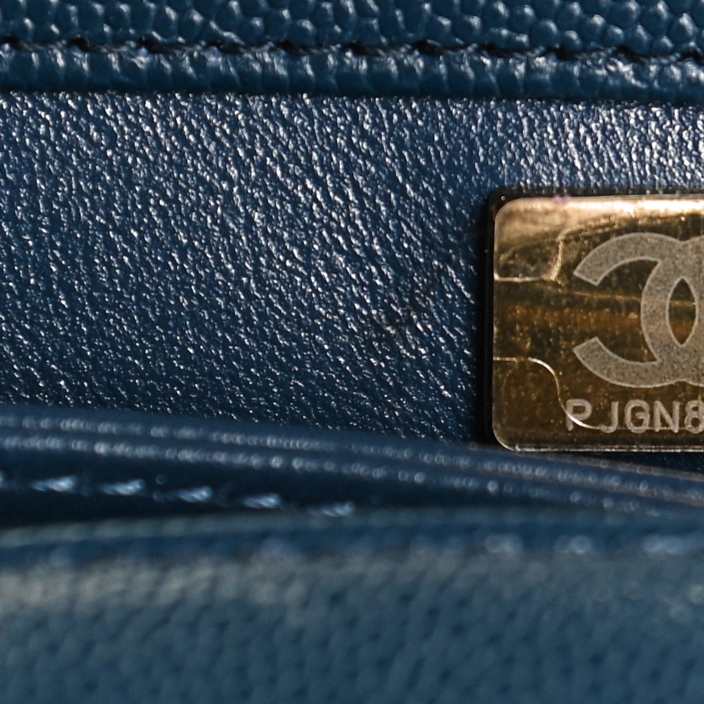 Caviar Quilted Lizard Embossed Mini Coco Handle Flap Navy Blue