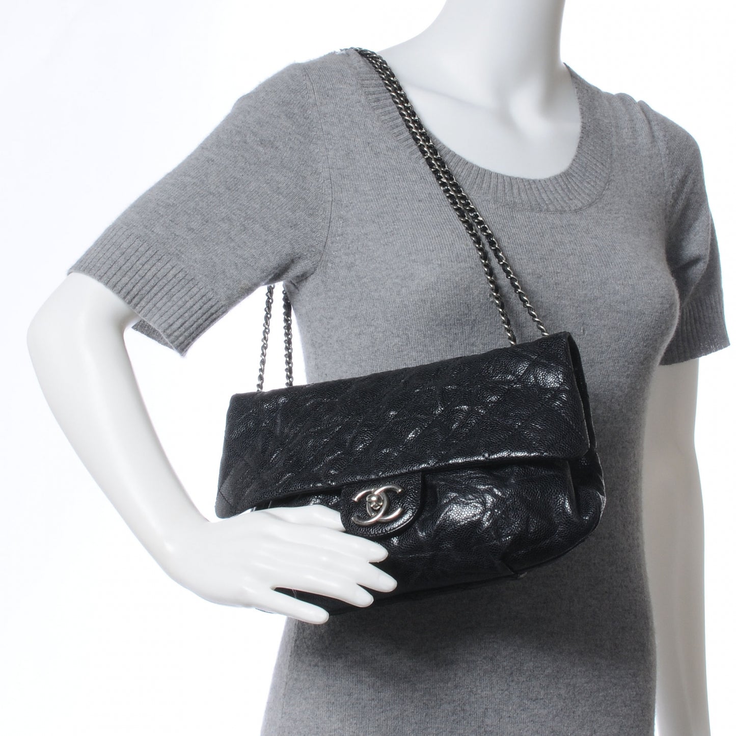 Glazed Caviar Quilted Small Elastic Flap Black