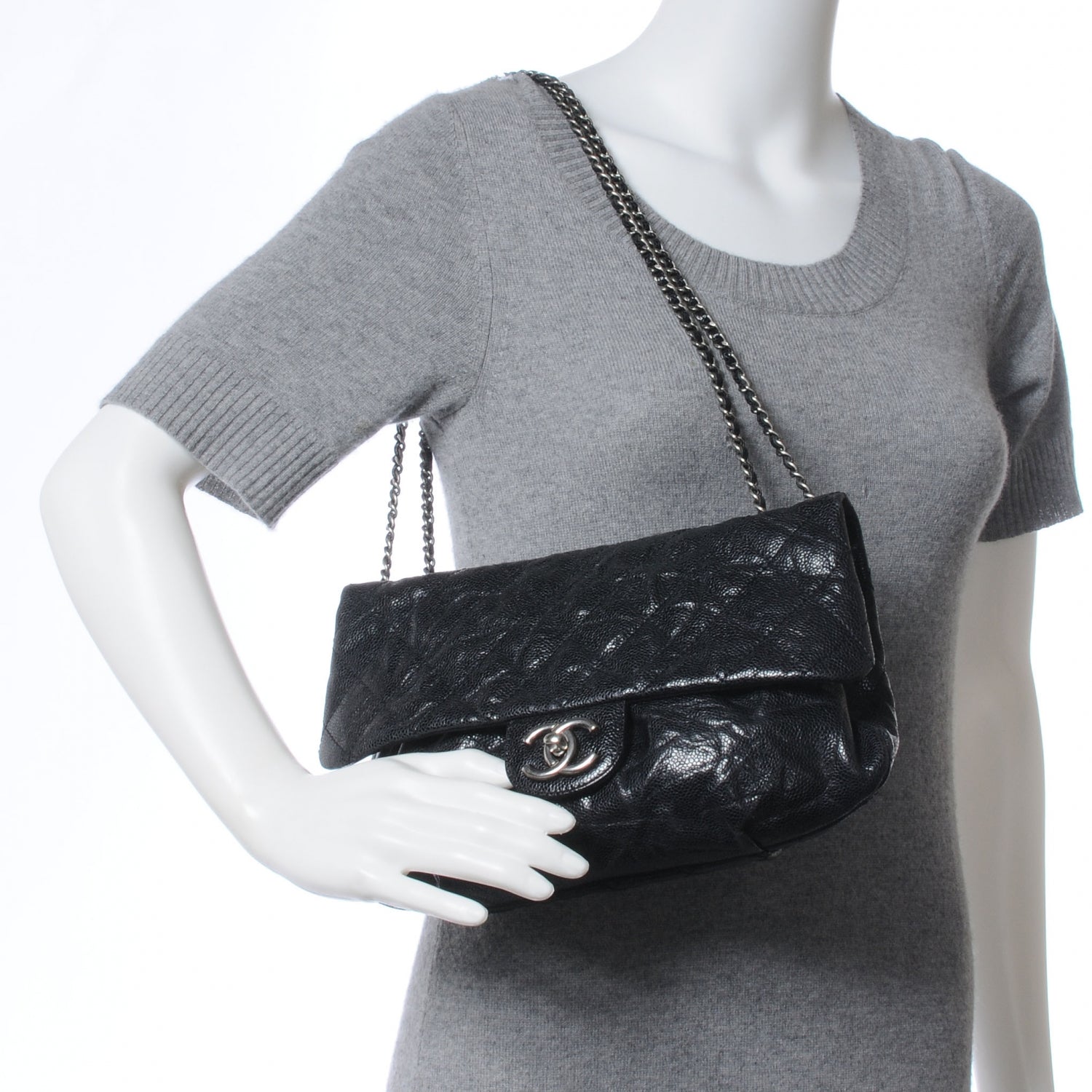 Chanel Glazed Caviar Quilted Small Elastic Flap Black 2 of 8