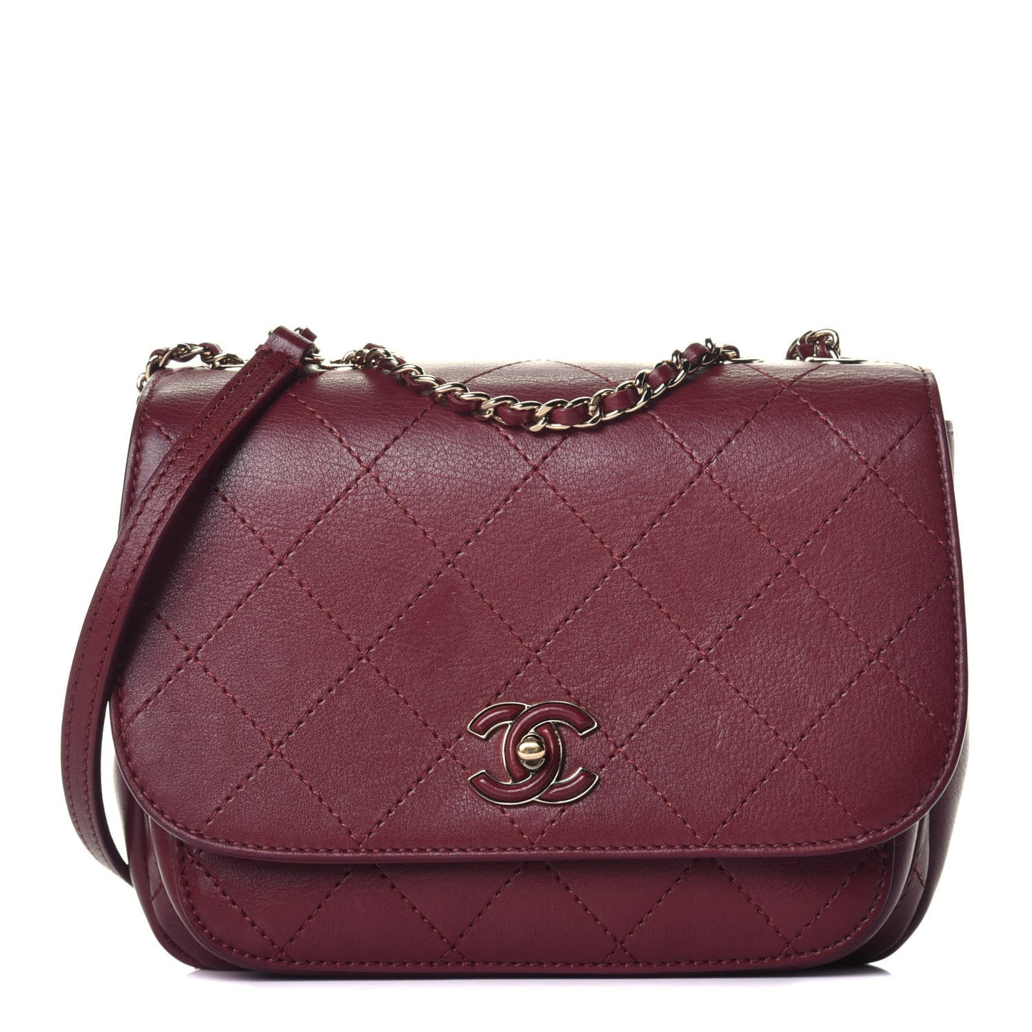 Calfskin Stitched Small Flap Bag Burgundy