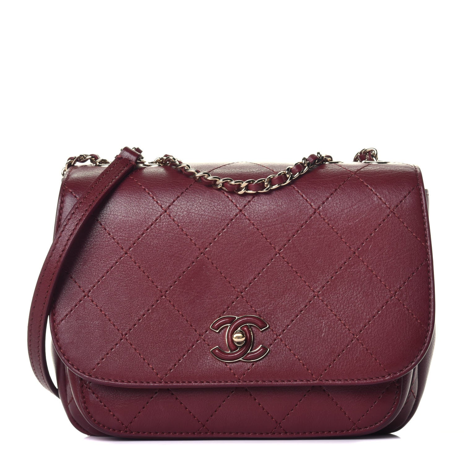 Chanel Calfskin Stitched Small Flap Bag Burgundy 1 of 10