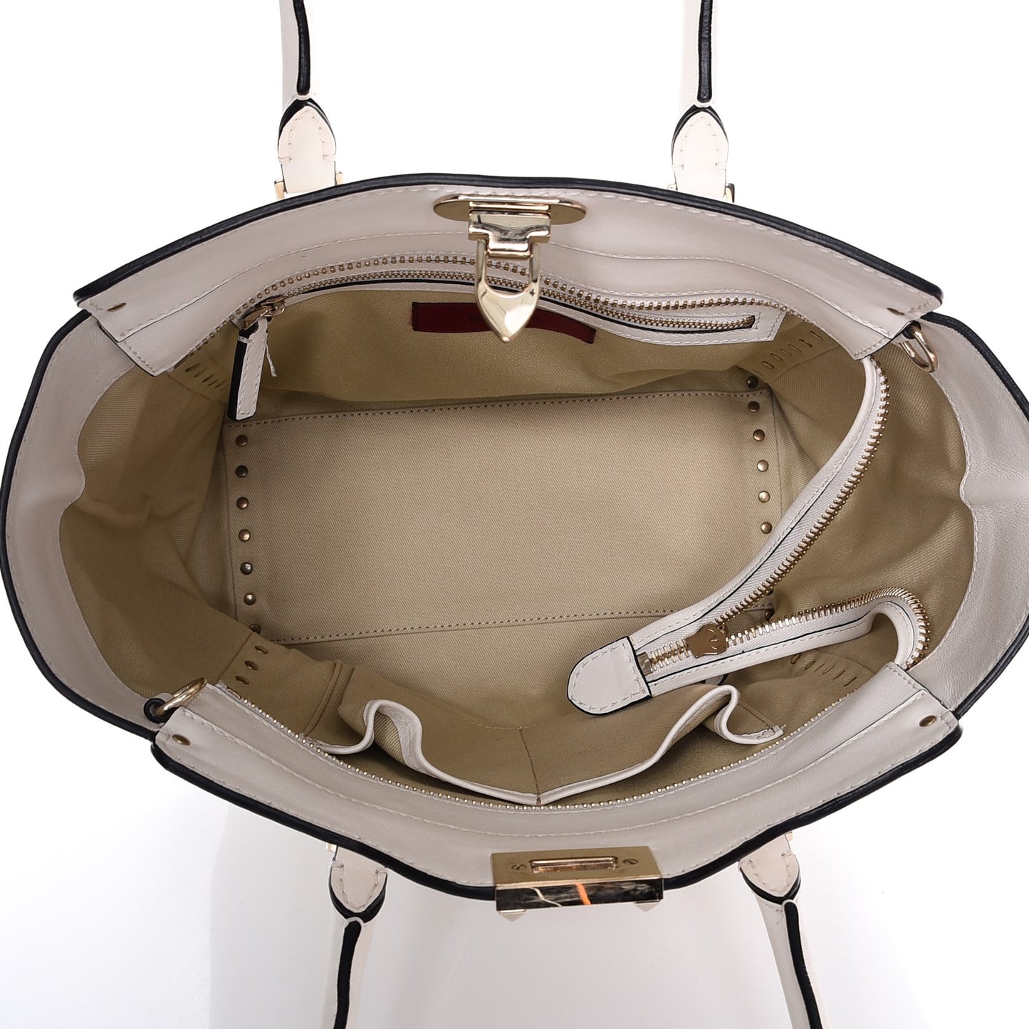 Vitello Rockstud Double Handle Tote Ivory