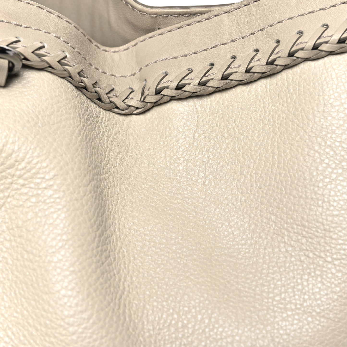 Grainy Calfskin Braided Small Canterbury Tote Beige