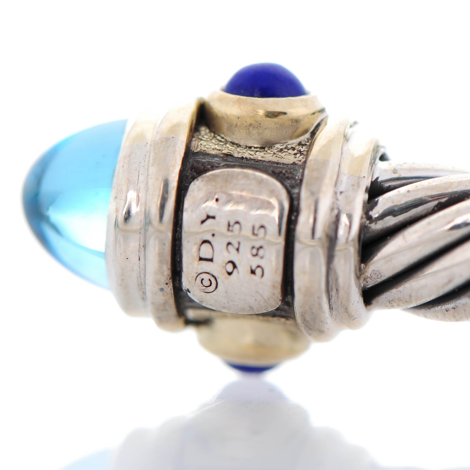 David Yurman Sterling Silver 14K Yellow Gold Blue Topaz Lapis Lazuli 5mm Cable Renaissance Bracelet 5 of 6