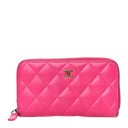 Chanel Lambskin Quilted Small Zip Around Wallet Pink 1 of 14