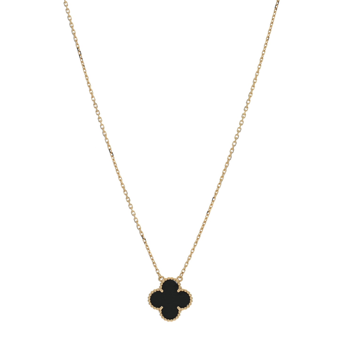 18K Yellow Gold Black Onyx Vintage Alhambra Pendant Necklace