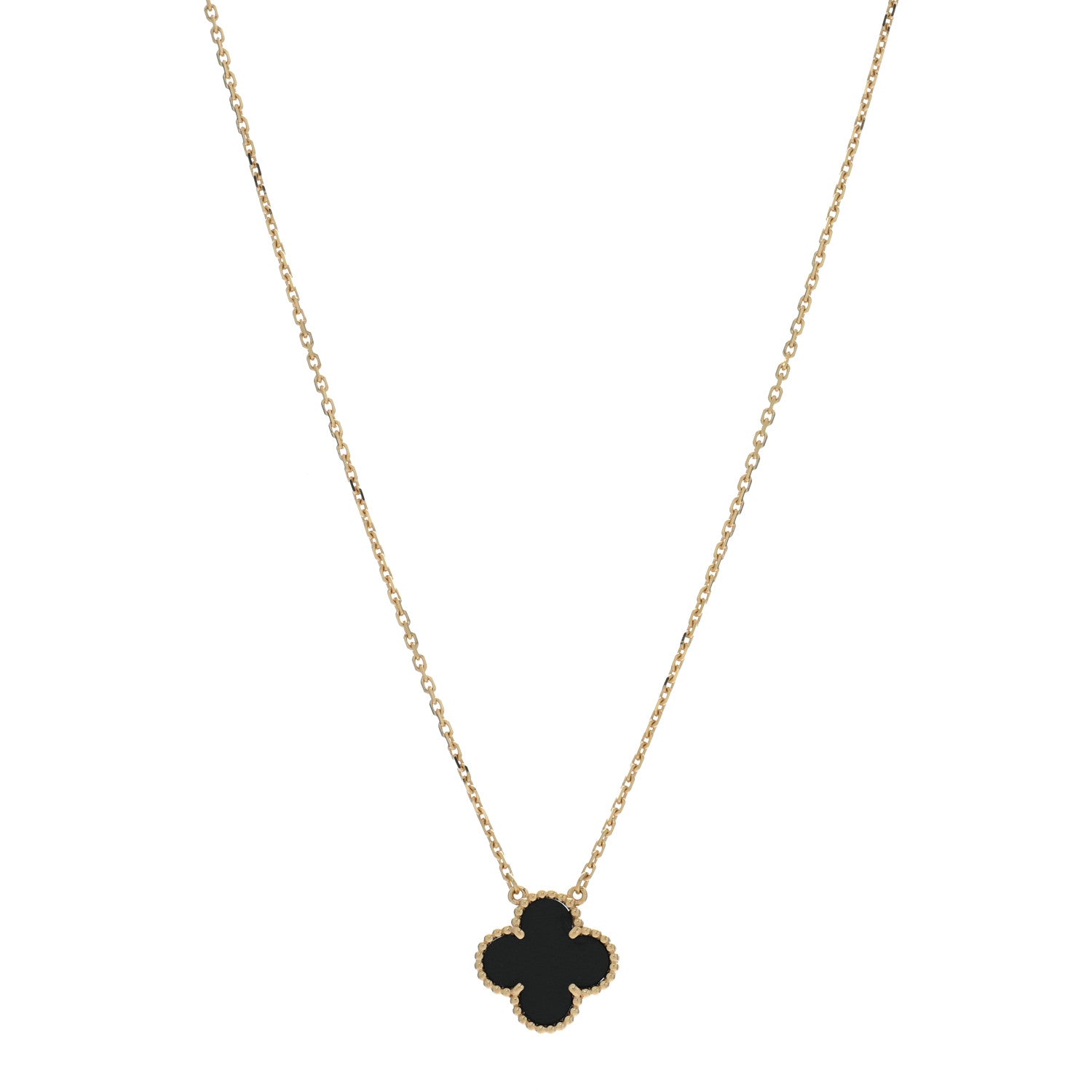 Van Cleef & Arpels 18K Yellow Gold Black Onyx Vintage Alhambra Pendant Necklace 1 of 4