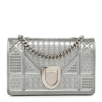 Christian Dior Metallic Patent Micro-Cannage Baby Diorama Flap Bag Silver 1 of 10