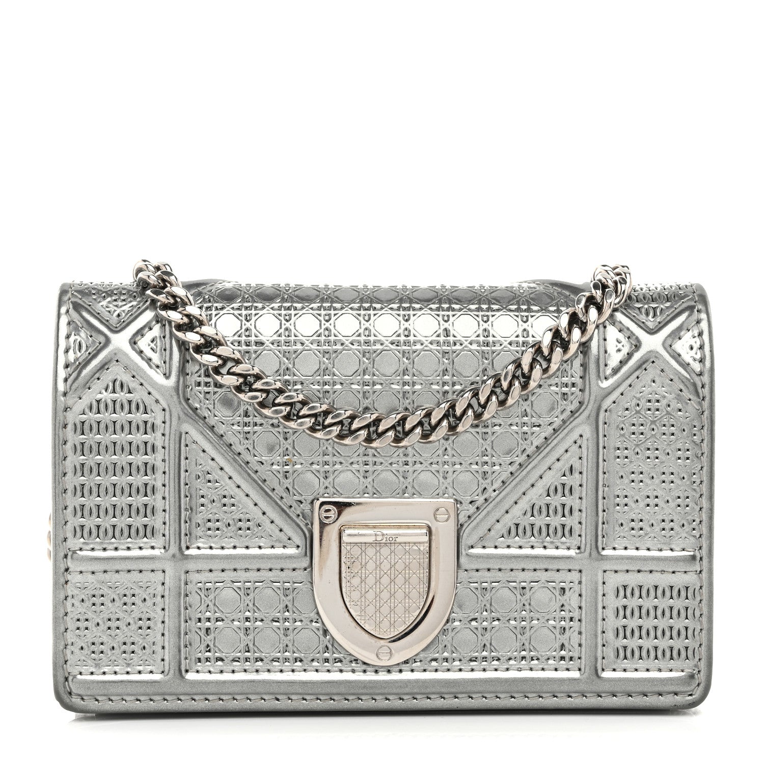 Christian Dior Metallic Patent Micro-Cannage Baby Diorama Flap Bag Silver 1 of 10