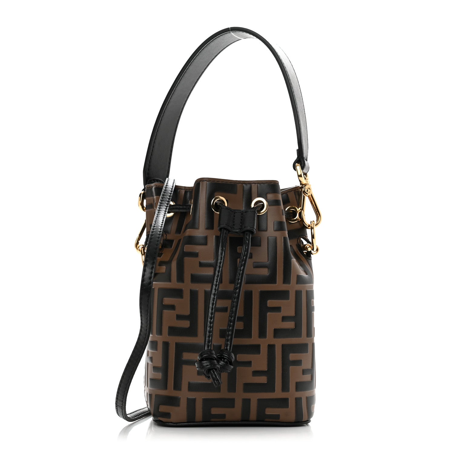Fendi Vitello Liberty F is Fendi Bi-Color FF 1974 Embossed Mini Mon Tresor Bucket Bag Maya Black 1 of 10