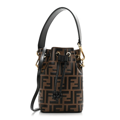 Fendi Vitello Liberty F is Fendi Bi-Color FF 1974 Embossed Mini Mon Tresor Bucket Bag Maya Black 1 of 10