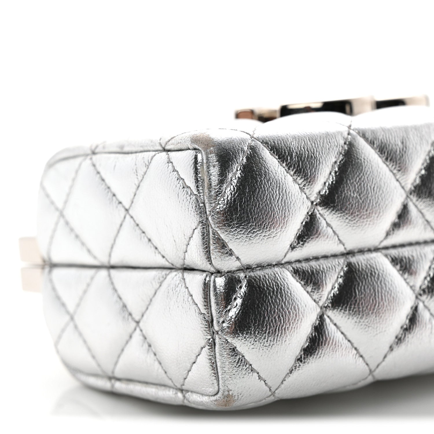 Chanel Metallic Calfskin Quilted Box Crossbody Silver 1889235