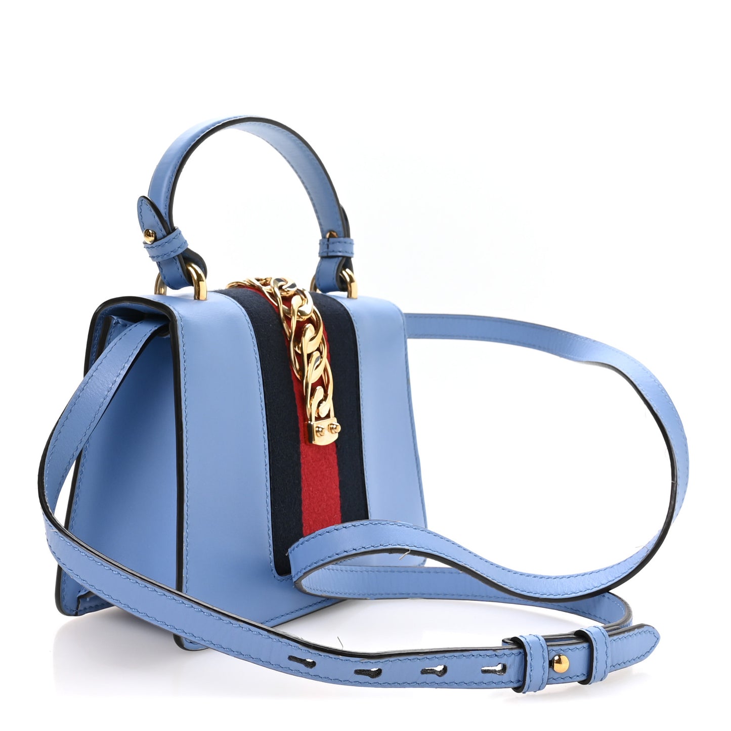 Vitello Fontanella Web Mini Sylvie Top Handle Bag Clear Sky Blue